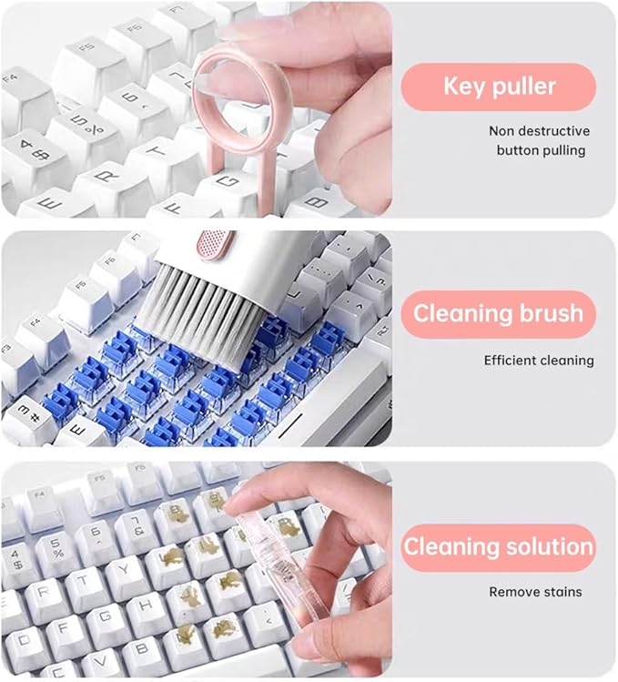 7 in 1 Laptop Cleaning Kit Keyboard Cleaner,Computer Screen Cleaning Brush Tool,Computer Cleaning Tools Kit Corner Gap Duster Keycap Puller(Pink)