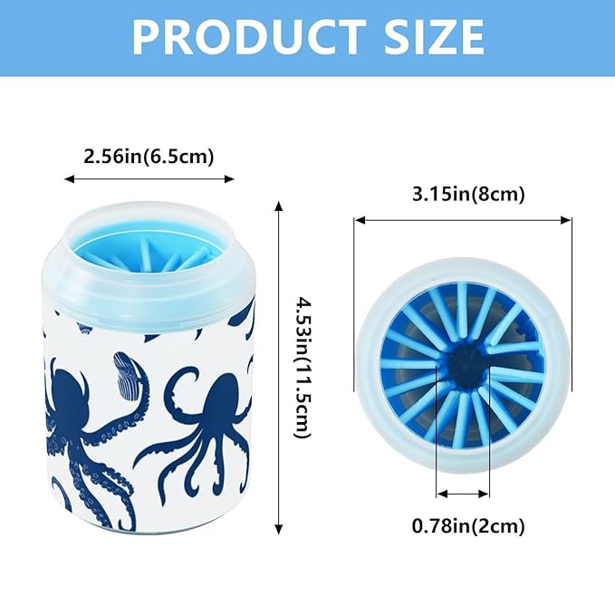 Dog Paw Cleaner Cups for Dogs Pets Foot Washer Paw Scrubber for Medium Small Dogs Cats Cleaning Cup Blue Octopuses Crabs and Seashells