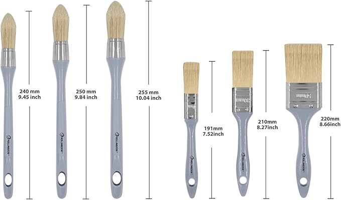 ROLLINGDOG Trim Paint Brush - Pointed Round Edge Paint Brush and Flat Paintbrush for Wall Sash,Stain,Varnish,Baseboards(Pack of 6)