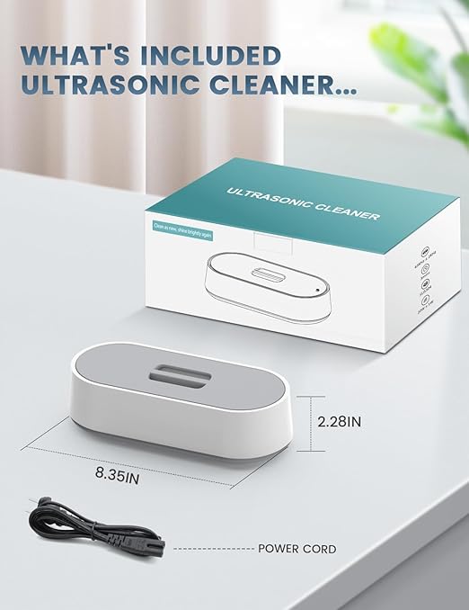 Ultrasonic Jewelry Cleaner, Professional 45KHz Ultrasonic Cleaner Machine for Jewelry, Rings, Glasses, Retainers, Watch Strap, Dentures, Mouthguard, Razors, 14.88 oz 304 Stainless Steel (White)