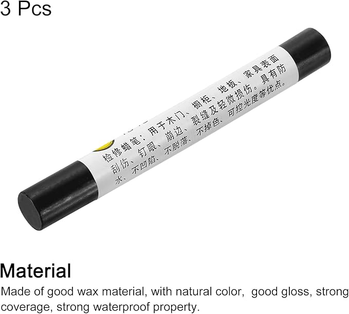 uxcell Furniture Repair Crayons, 3Pcs - Wood Wax Filler Stick, Furniture Markers Touch Up - for Scratches Holes Tables Desks Wooden Floors Cover Ups, Black