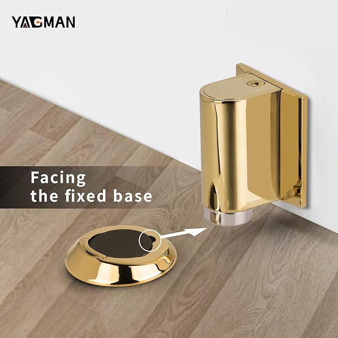 2 Pack Magnetic Door Stopper, Magnet Floor Door Stop Retractable, Door Magnetic Catch, Door Holder to Keep Door Open, No Drilling Mount with Adhesive, Polished Gold PG-2