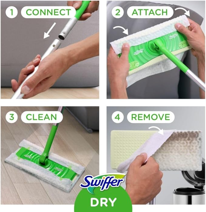 Sweeper 2 in 1 Dry + Wet Floor Cleaning and Sweeping Kit, Multi Surface Floor Cleaning Kit, Kit Includes 1 Sweeper, 7 Dry Sweeping Cloth, 3 Wet Mop Cloths