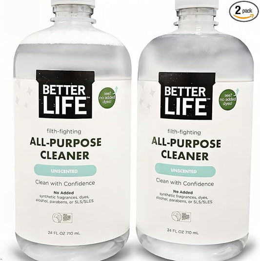 Better Life All Purpose Cleaner - Multipurpose Home and Kitchen Cleaning Spray for Glass, Countertops, Appliances, Upholstery & More - Multi-surface Spray Cleaner - 24oz (Pack of 2) Unscented