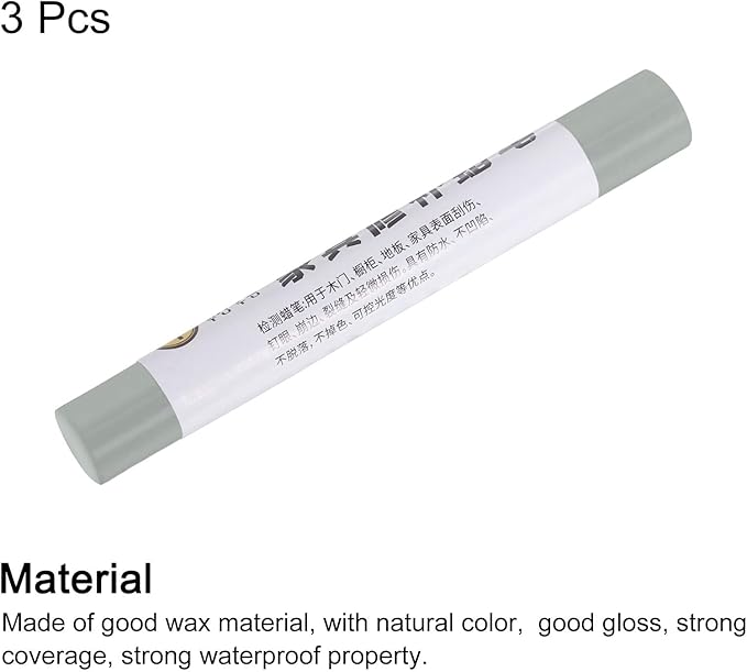 uxcell Furniture Repair Crayons, 3Pcs - Wood Wax Filler Stick, Furniture Markers Touch Up - for Scratches Holes Tables Desks Wooden Floors Cover Ups, Cold Gray