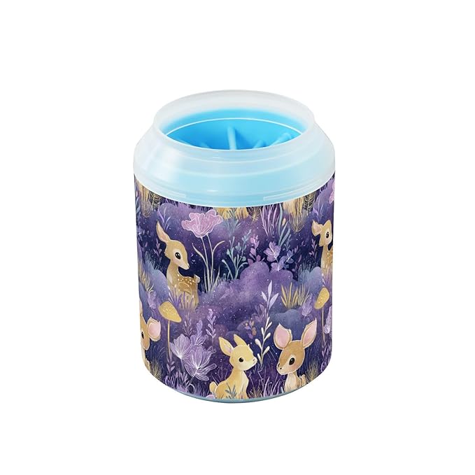 Dog Paw Cleaner Cups for Dogs Pets Foot Washer Paw Scrubber for Medium Small Cats Dogs Cute Cleaning Cup Purple Fawns Flowers Mushrooms Plants