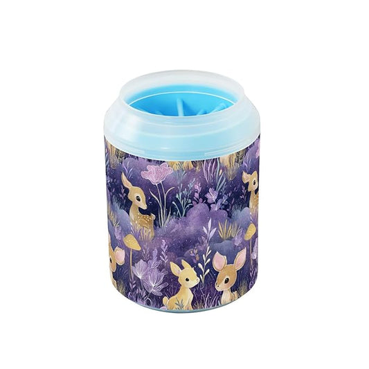 Dog Paw Cleaner Cups for Dogs Pets Foot Washer Paw Scrubber for Medium Small Cats Dogs Cute Cleaning Cup Purple Fawns Flowers Mushrooms Plants