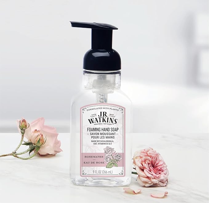 J.R. Watkins Foaming Hand Soap with Pump Dispenser, Moisturizing Foam Hand Wash, Alcohol-Free, Cruelty-Free, eau de rose, 9 fl oz, 3 Pack