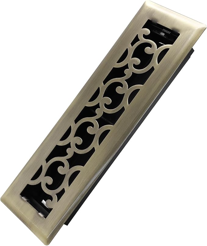 2x10 Inches Heavy Duty Walkable Floor Register - Easy Adjust Air Supply Lever Decorative Floor Vent Covers - Savannah Design Vent Covers for Home - Antique Brass