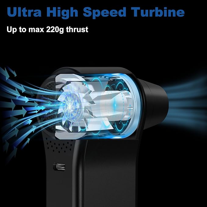 Compressed Air Duster, 130,000RPM Cordless Electric Air Duster Blower - 4-Speed Adjustable, 2 x 4000mAh Rechargeable, 65m/s Typhoon Speed for Electronics, Car, Home Cleaning, Outdoor(Black)
