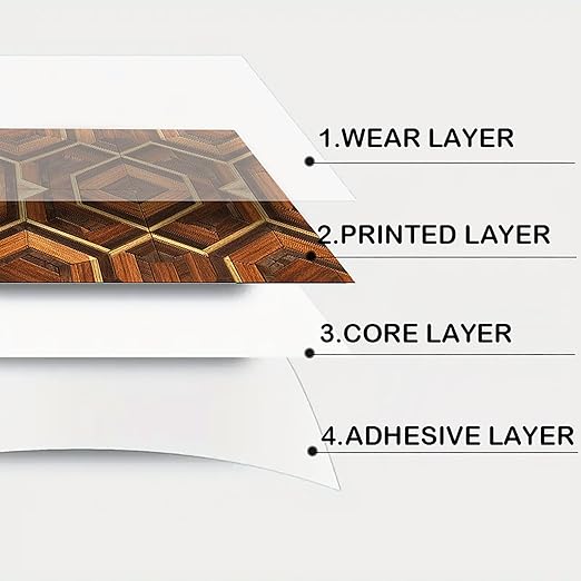 Nuxovilar Peel and Stick Vinyl Flooring, 12x12 Inch Geometric Wood Mosaic Pattern, Self-Adhesive Flooring (10 Pcs)