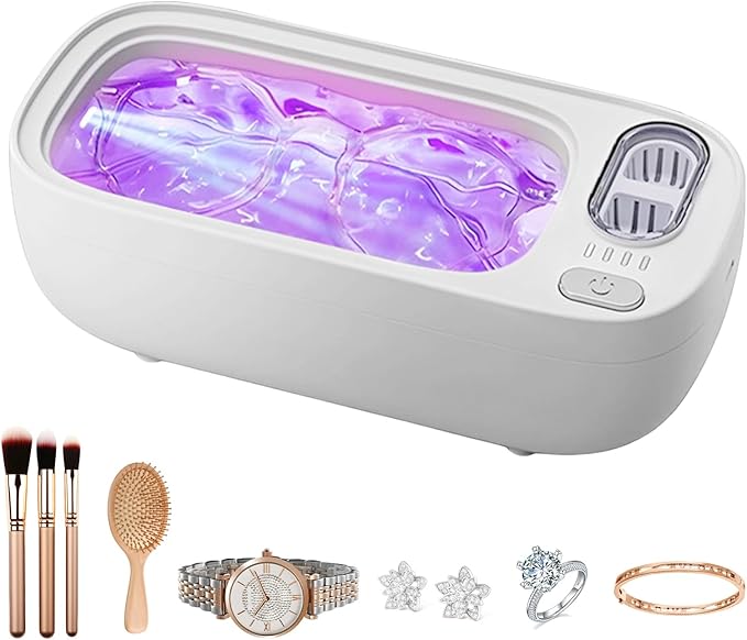Ultrasonic Jewelry Cleaner,49KHz Professional Ultrasonic Cleaner for Eyeglasses,4 Modes Digital Timer,2 storehouse Ultrasonic jewelry cleaner for Glasses, Retainer, Watch Strap,Dentures