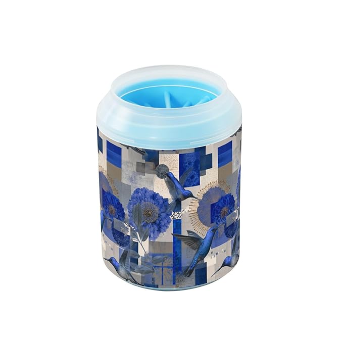 Dog Paw Cleaner Cups for Dogs Pets Foot Washer Paw Scrubber for Medium Small Cats Dogs Cute Cleaning Cup Blue Hummingbirds Flowers Squares Leaves