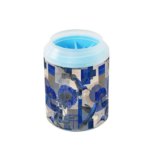 Dog Paw Cleaner Cups for Dogs Pets Foot Washer Paw Scrubber for Medium Small Cats Dogs Cute Cleaning Cup Blue Hummingbirds Flowers Squares Leaves