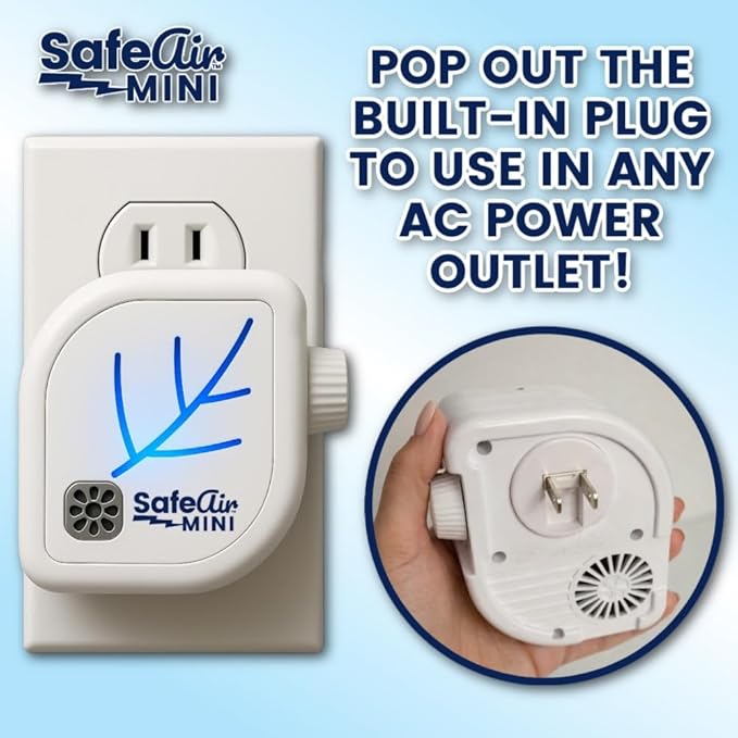NEW Upgraded SafeAir® Mini Purifier | Ozone & Ionizer | Fresh Rain Smell | Covers 500 sq/ft | 8ft USB | Attacks Worst Pet Smells, Smoke, Mold | Filterless Tech | Home, Car, Office, Travel (1)