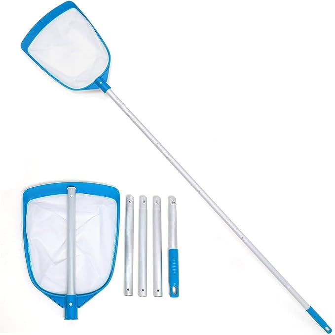 Pool Leaf Skimmer Net Ultra Fine Mesh with Aluminum Poles 5 Sections 6 Feet Swimming Pool Cleaning Net Leaf Catcher for Above Ground Pools Inground Pools