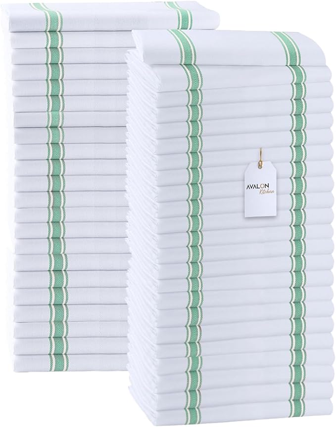 Dish Towels Set (Value Pack of 45) Size 15x25 Inch, 100% Cotton Soft & Absorbent Kitchen Towels, Tea Towels, Reusable Cleaning Cloths for Household Cleaning (Green)