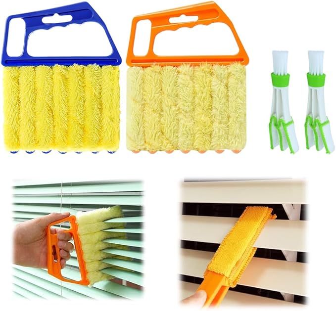 4PC Blind Cleaner Duster Tool, 2025 Upgrade Window Venetian Microfiber 7 Finger Duster Brush Dusting Cleaner Tools for Window Shutters Air Conditioner Vinyl Wood Blinds with 4 Cloth Cover (B)