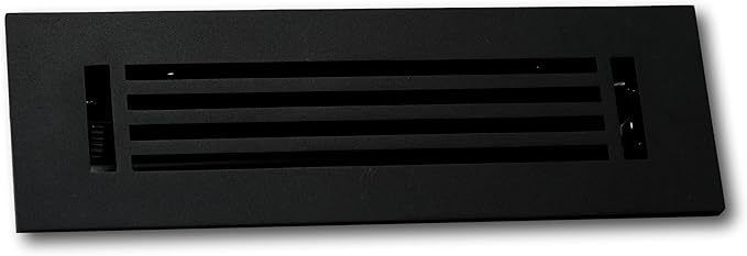 Madelyn Carter 4 x 12 Cast Aluminum Linear Bar Vent Cover with Damper - Black (Overall: 5.75 x 13.75) | Floor Register - Wall Register