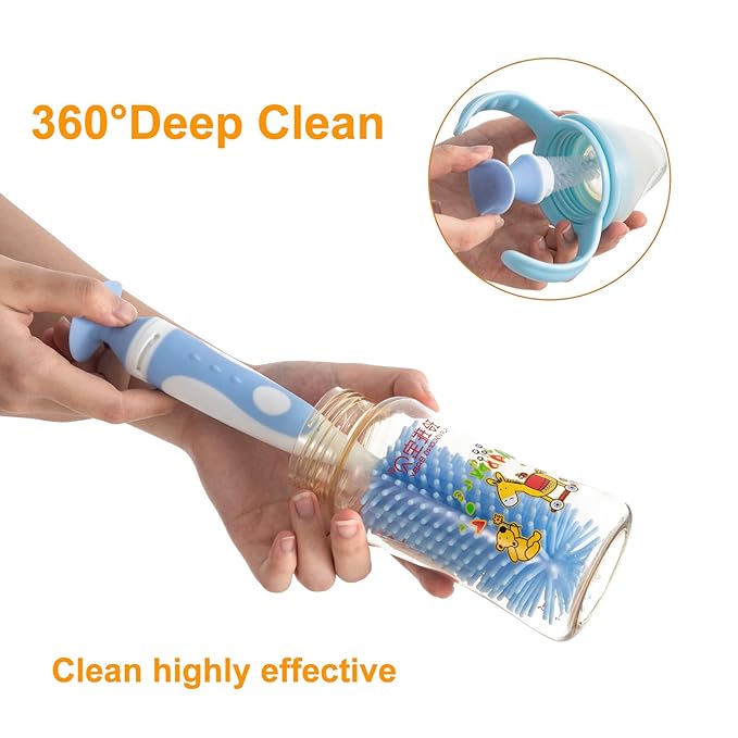 Chemimoso Multifunctional Cleaning Brush, Baby Bottle Brush, Bottle Brush Cleaner, Rotate The Suction Cup to Obtain The Small Bristle Brushes, Set Z, Pink, Silicone and Nylon Brush