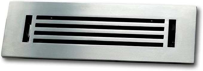 Madelyn Carter 6 x 10 Cast Aluminum Linear Bar Vent Cover with Damper - Brushed Satin (Overall: 7.25 x 11.5) | Floor Register - Wall Register