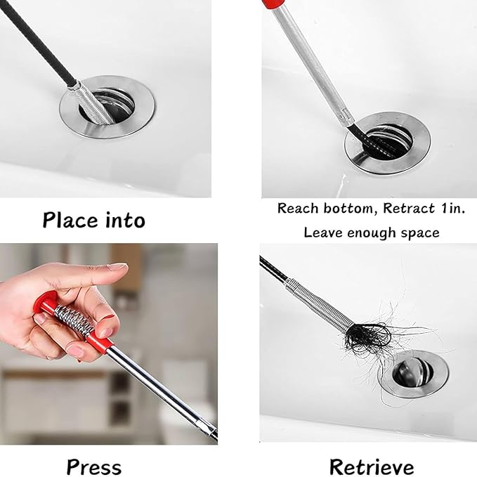 Drain Snake,61 inch Flexible Grabber Claw Pick Up Reacher Tool,Drain Clog Remover - Gutter Cleaning Tools for Home Sink, Bathroom Tub,Drain, Toilet, Tight Spaces