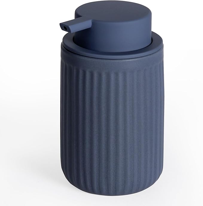 INGOFIN Ceramic Lotion Dispenser - 12oz Liquid Hand Soap Dispenser Bathroom, Modern Refillable Dish Soap Dispenser with Pump for Kitchen, Stripe Blue