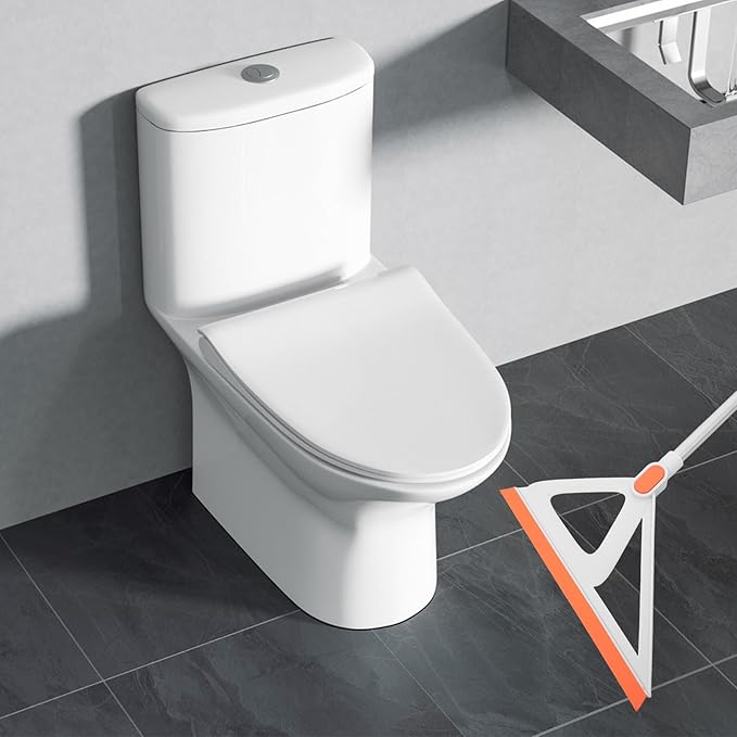 jojofuny Silicone Floor Squeegee Broom with Rubber Blade, Multi-Function Floor Cleaner Tool for Concrete and Tile, White and Orange, Household Water Removal Scraper for Bathroom and Garage