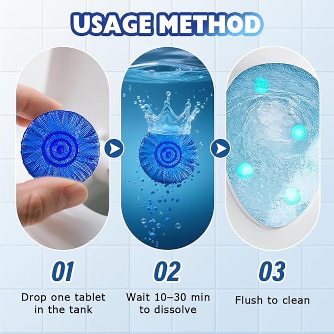 Automatic Toilet Bowl Cleaner, 2025 New Toilet Cleaning Tablets, Long Lasting Tank Cleaner for Bathroom, Convenient Blue Deodorizer, Easy Flush Cleaner Tablets for Home (10)