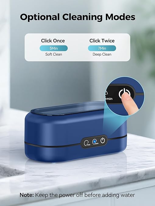 Ultrasonic Cleaner Jewelry, New 48000Hz Jewelry Cleaner Ultrasonic Machine with Dual Cleaning Modes, Suit for Eyeglasses, Rings, Retainer, Dentures,Watch Strap etc. (Dark Blue)