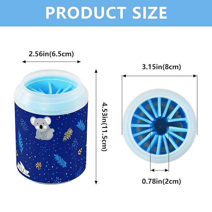 Dog Paw Cleaner Cups for Dogs Pet Foot Washer Paw Scrubber for Small Medium Large Dogs Cats Cleaning Cup Blue Koalas Paw Prints Leaves