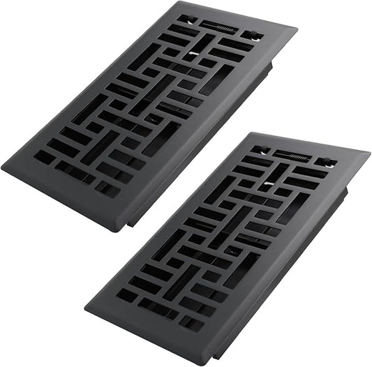 4x8 Inches 2 Pack Heavy Duty Walkable Floor Register Easy Adjust Air Supply Lever Floor Vents - Seattle Design - Vent Cover for Home Floor - Matte Black