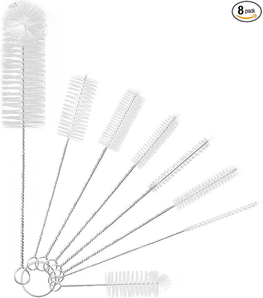 8 Pcs Bottle and Straw Cleaner, Long Deep Nylon Brush with Bendable Stainless Steel Flexible Handles for Bottles, Straws, Pipes, Wine Decanter, Sinks and Cup Cover