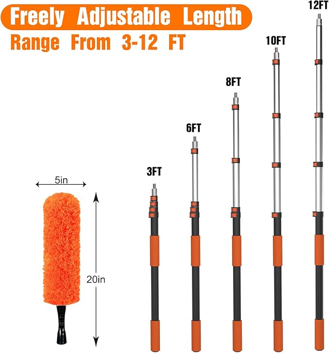 20FT Reach Dusters for Cleaning, Ceiling Fan Cleaner Duster with Extension Pole, Wall and Baseboard Cleaner Mop with Handle for Window Cobweb Fan Blade and High Ceiling