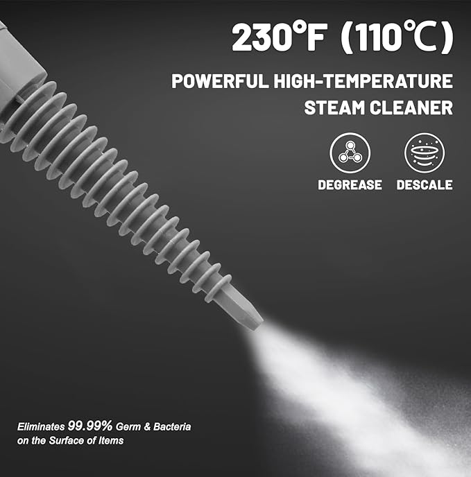 Handheld Steam Cleaner, Pressurized Multi-Surface Steam Shot with 13 Accessories, Safety Lock, Steamer for Cleaning Floor, Upholstery, Grout, Windows, Couch and Car, Grey