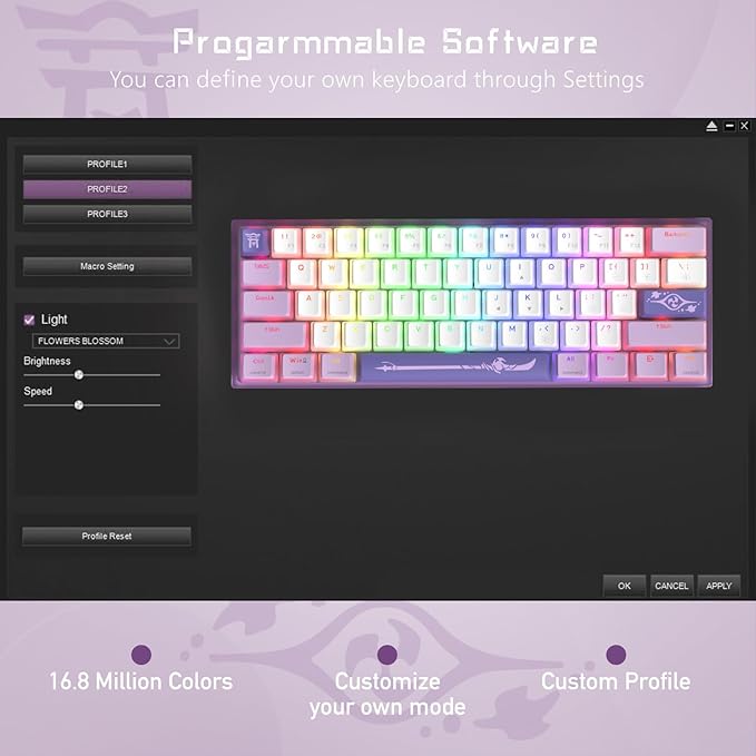 Womier 60% Percent Keyboard,WK61 V2 Mechanical RGB Wired Gaming Keyboard,Hot-Swappable Creamy Key Board with PBT Keycaps,Linear Red Switch for Windows/MAC (Purple)