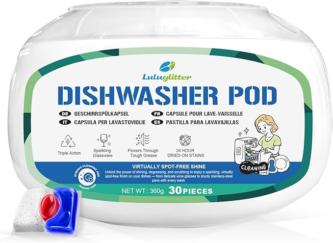 Dishwasher Pods 30 Count, Scrubbing Power, No Pre-Rinse Dishwasher Detergent Soap Removes Burnt-On Stain