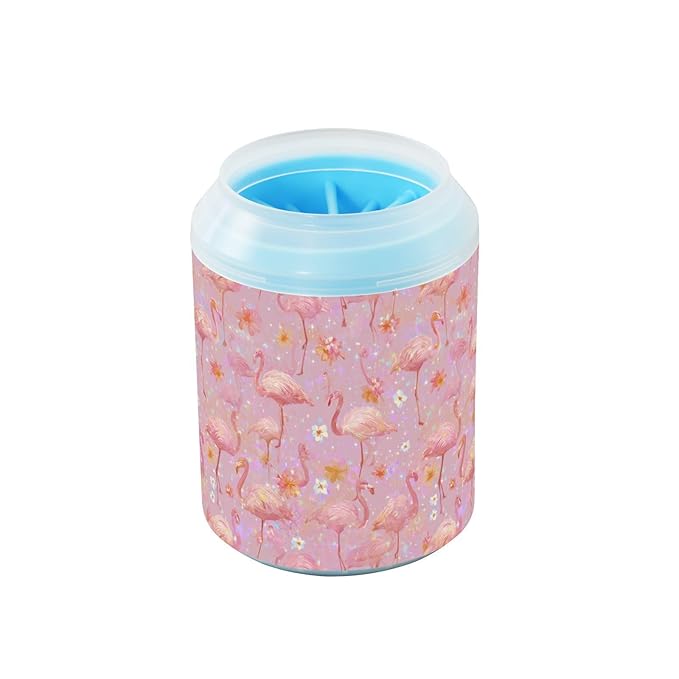 Dog Paw Cleaner Cups for Dogs Pets Foot Washer Paw Scrubber for Medium Small Cats Dogs Cute Cleaning Cup Pink Gradient Flamingo and Petals