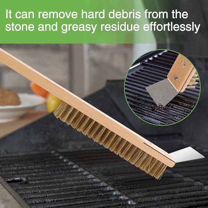 Lrui Pizza Oven Brush,Copper Wire Pizza Stone Cleaning Brush with Scraper,Outdoor Pizza Oven Accessories.