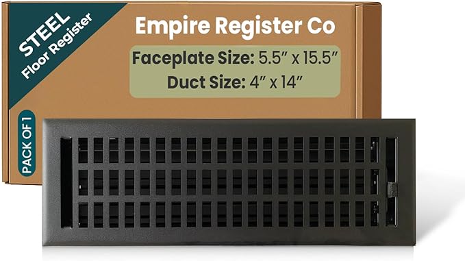 Empire Register Co, Vent Cover - 4x14 inch, Modern Contemporary Design, Brushed Nickel Finish, Heavy Duty Floor Vent Covers, Metal Damper Attached Vent Covers for Home Floor only