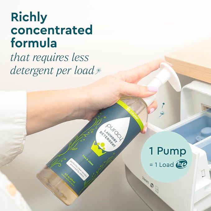 Puracy Laundry Detergent Refill - Enzyme-Powered Liquid Detergent Concentrate, Natural Laundry Detergent Seen on TikTok, Non-Toxic (Free & Clear, 48 fl oz, 192 Loads) (Pack of 2)