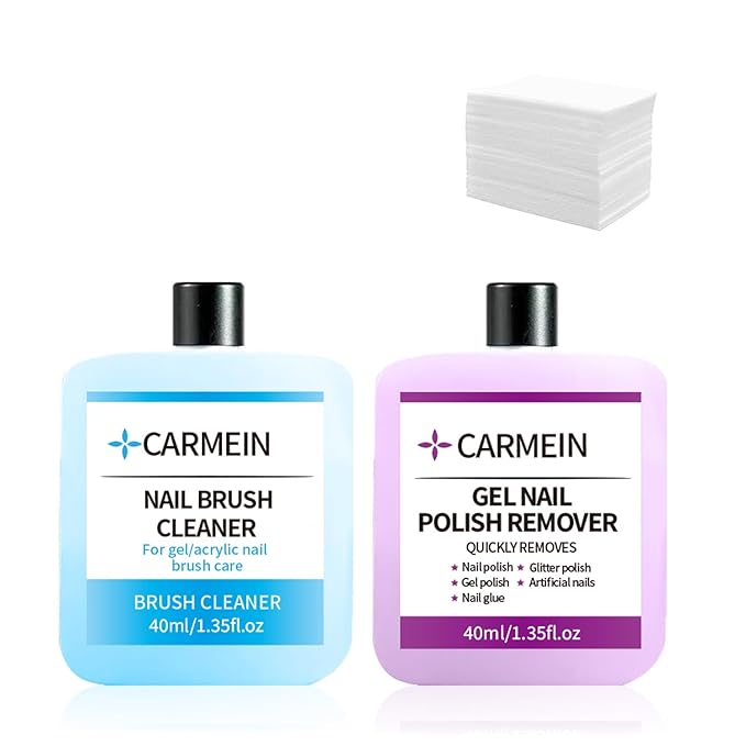 •CARMEIN Gel Nail Polish Remover & Nail Brush Cleaner, Regular Nail Polish Cleaning, Gentle Tool Protection, Manicure-Specific Nail Care 2PCS Set -(Nail Brush Cleaner & Gel Polish Remover)