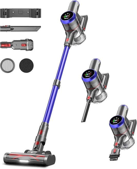 Cordless Vacuum Cleaner, 550W 45kPa 65Mins Vacuum Cleaners for Home with LED Display, Self-Standing Stick Vacuum with Anti-Tangle Brush, Rechargeable Vacuum Cordless for Pet Hair/Carpet/Floor