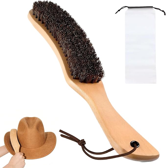 Cowboy Hat Brush,Felt Hat Brush,Lint Brush Cleaner Horse Hair Cowboy Cleaning Kit with Storage Bag,Hat Cleaner Removes Dust Fuzz and Lint for Shoes Hats,Clothes,Baseball Caps