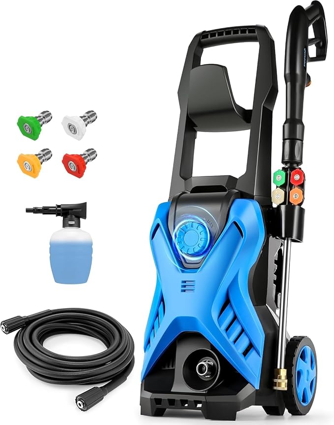 Electric Pressure Washer, 2.8 GPM High Power Washer Adjustable Pressure 2500PSI-5000PSI with 33FT Extension Hose, 4 Nozzles and Soap Bottle for Cars/Fences/Driveways