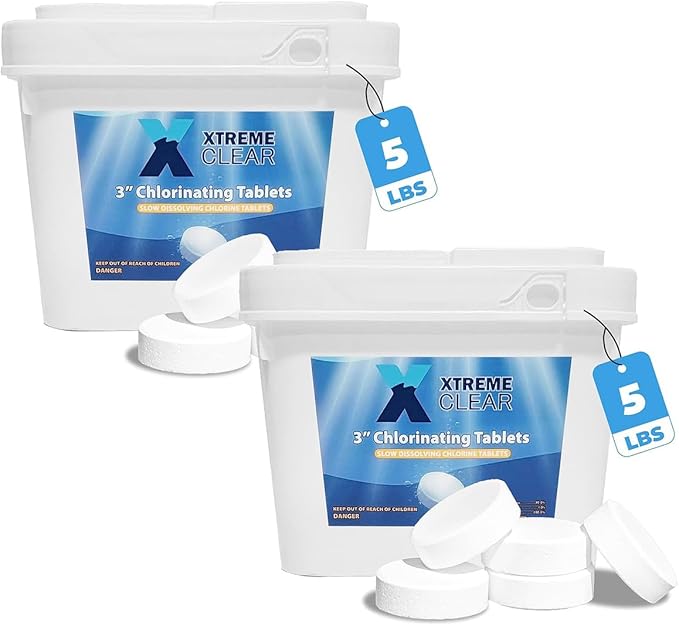 Xtremeclear 2-Pack 3" Swimming Pool Chlorine Tablets | Pro-Grade Pool Sanitizer Long Lasting & Slow Dissolving | 99% Pure Tri-Chlor|, 5 Pounds Bucket