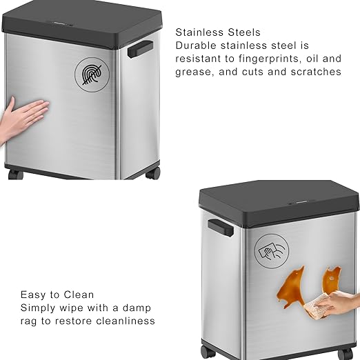 Motion Sensor Trash Can, Automatic Trash Cans Touchless, 13 Gallon 50 Liter Stainless Steel Garbage Cans for Kitchen Living Room with Odor Control & Wheels, Soft-Closing, Stay Open Lid