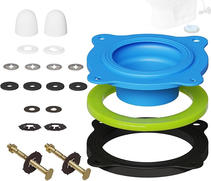 Wax Ring Kit for Toilet Installation - Elastic Rebound Wax-Free Gasket, Reusable Toilet Seal Ring Stops Leaks & Odors, Fits Uneven Floors - No Wax Rubber DIY Kit for 3"/4" Drain, Ideal for Homeowners