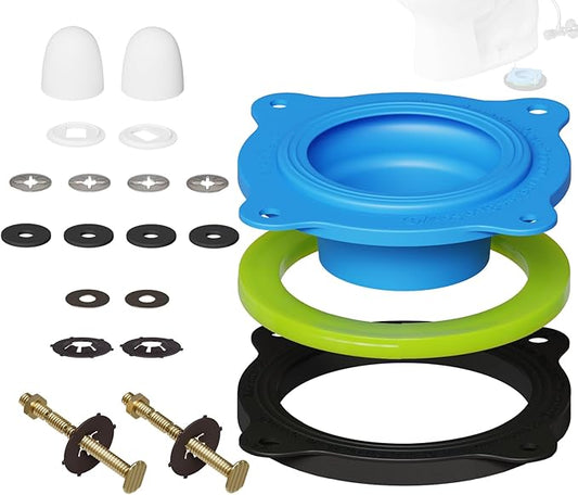 Wax Ring Kit for Toilet Installation - Elastic Rebound Wax-Free Gasket, Reusable Toilet Seal Ring Stops Leaks & Odors, Fits Uneven Floors - No Wax Rubber DIY Kit for 3"/4" Drain, Ideal for Homeowners
