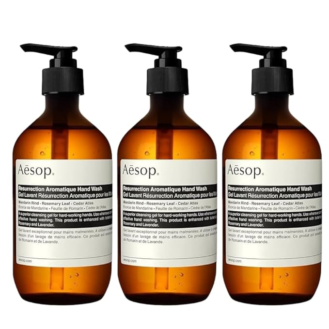 Aesop Resurrection Aromatique Hand Wash | Citrus, Woody, Herbaceous | Gentle Cleanser For Hydrated Skin | 500mL / 16.9 oz (Pack of 3)